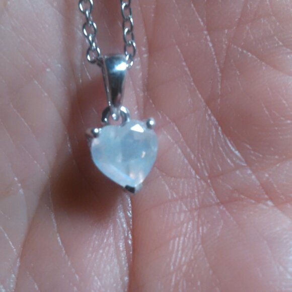 Moon Glow Moonstone Sterling Silver Heart Pendant Stainless Steel Necklace - Picture 8 of 12